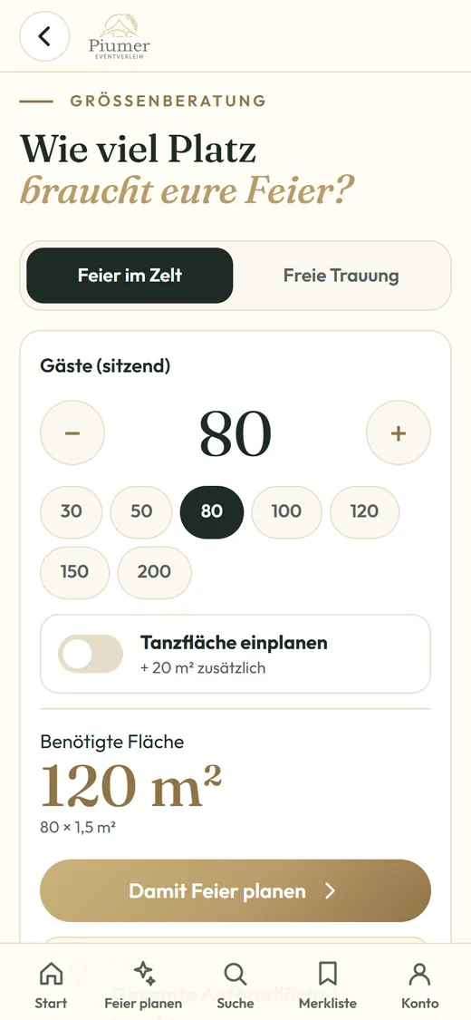 Größenberatung im Feier-Planer