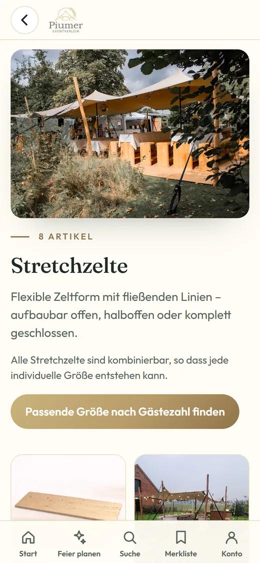 Kategorie Stretchzelte in der App
