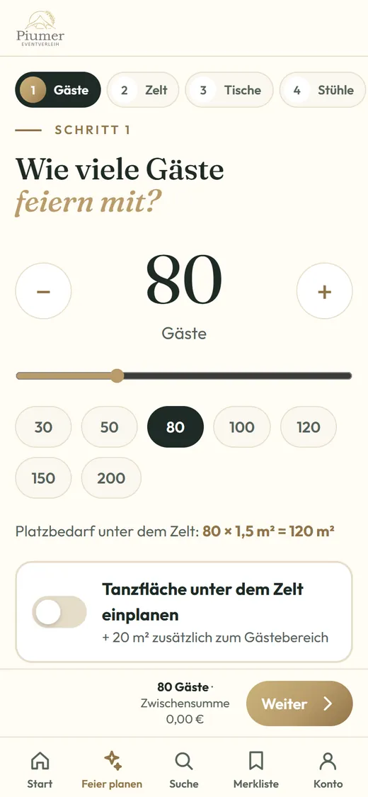 Feier-Planer Schritt 1: Gästezahl wählen