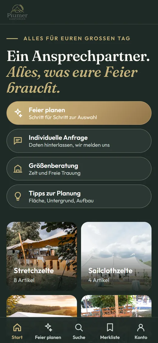Feier-Planer auf dem Handy mit Navigation unten