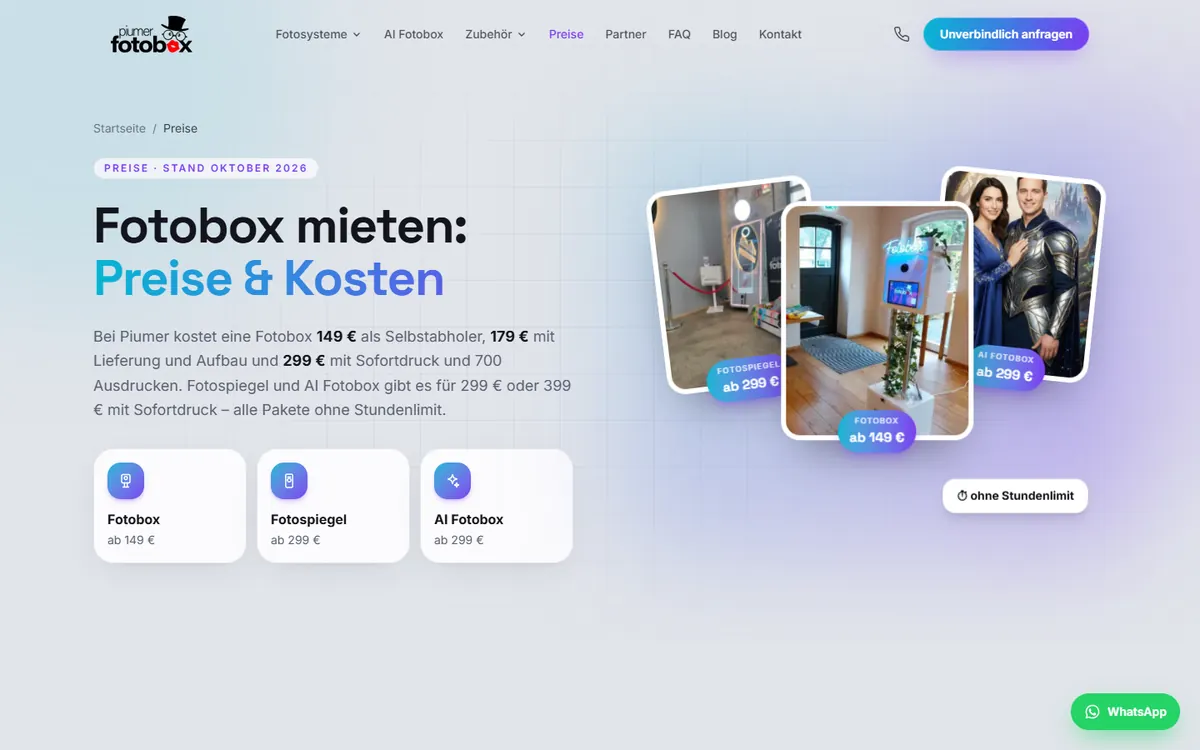 Preise und Preisrechner der Fotobox