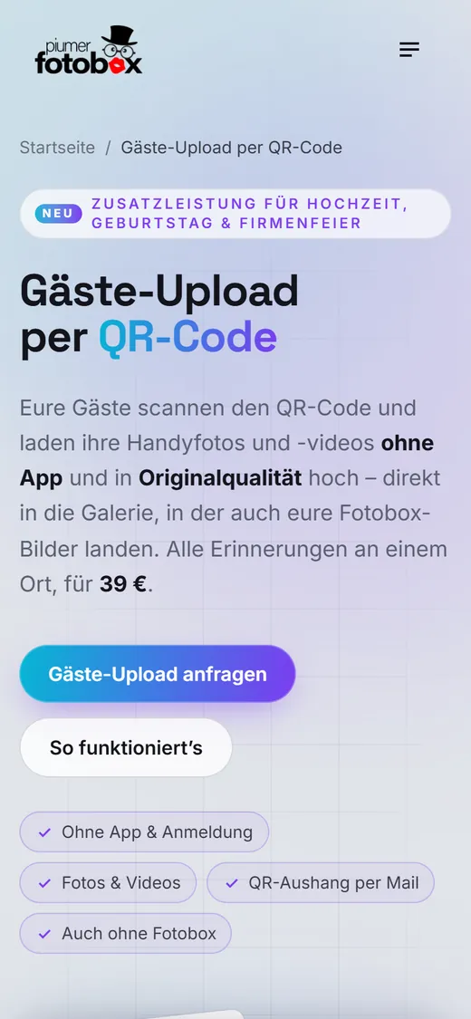 Produktseite Gäste-Upload per QR-Code auf dem Handy